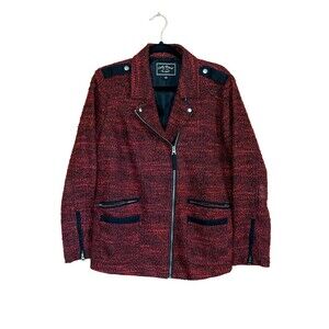 Lucky Brand Red/Black Tweed Moto Asymmetrical Jacket Women's Size L